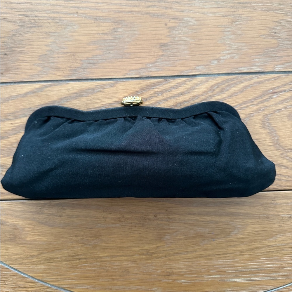 Vintage Black Rhinestone Latch Clutch Purse